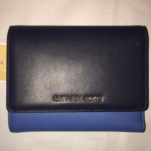 New michael Kors Colby wallet blue trifold leather